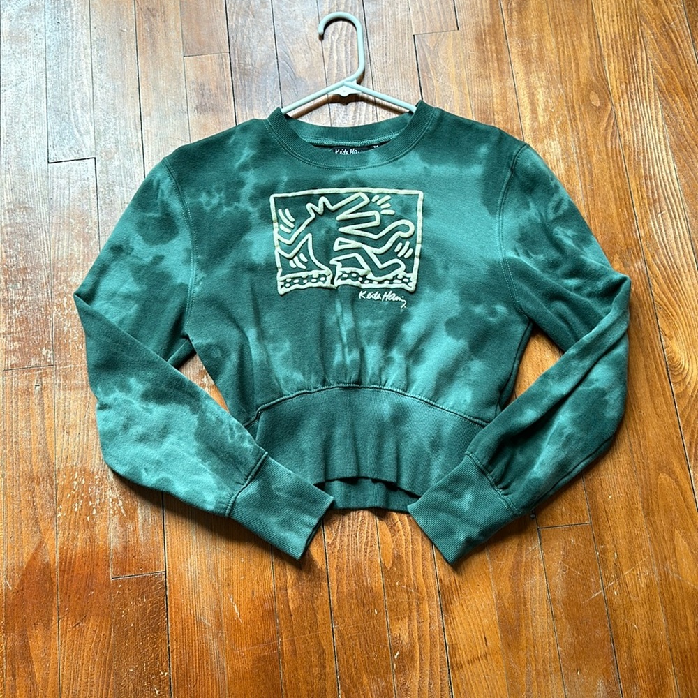 Cropped sweatshirt in tie dye green
